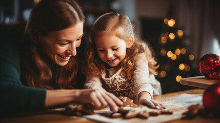 parent and child making christmas cookies Generative AI