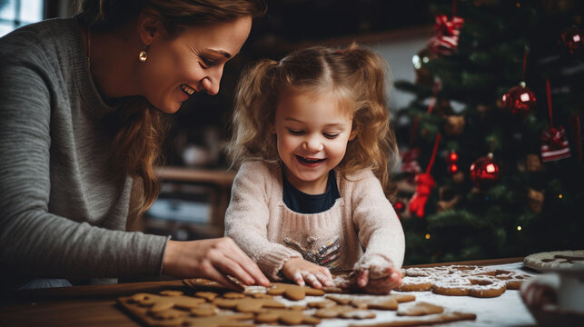 parent and child baking cookies Generative ai