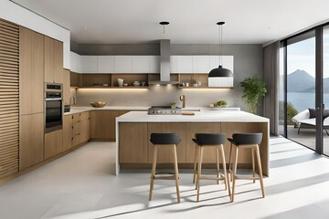 WOODEN MODERN KITCHEN WITH CORIAN TOP