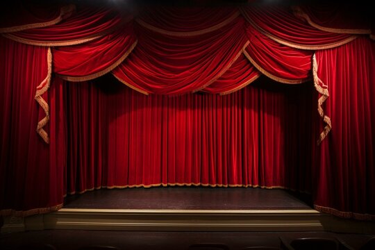 red velvet drapes on theater stage. Generative AI