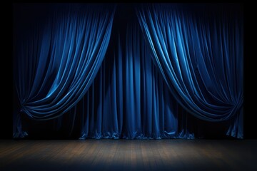 blue stage curtains - obrazy, fototapety, plakaty