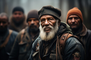Fototapeta premium Veterans from different eras standing side by side, honoring their service on Veterans Day. Generative Ai.