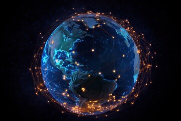 Earth Shrouded in Luminous Telecommunications Network
