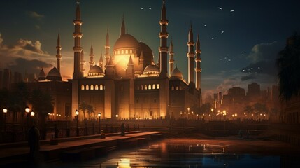 Fototapeta na wymiar a captivating scene of the Sultan Hassan Mosque-Madrasa accentuating its serene beauty as nightfall approaches