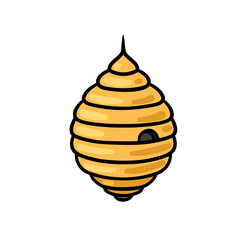 Beehive vector illustration. Hand drawn wild bees' house isolated on white. Yellow beehive isolated. 