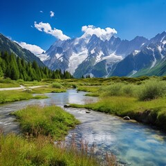 a captivating summer landscape with Lac Blanc as the centerpiece and Mont Blanc's grandeur in the background