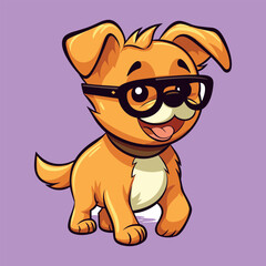A Cute dog walking with glasses cartoon vector.