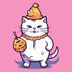 Ice hokey Funny Halloween cat flat color.