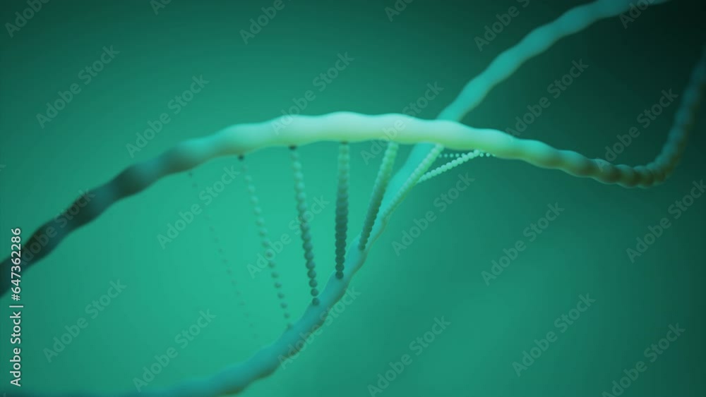 Poster moving dna helix in 3d. design. lines of spiral dna with emerging chains of connections. 3d animatio