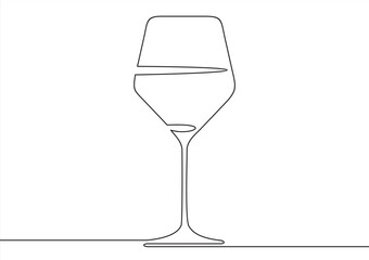 Glass of wine in continuous line art drawing style. Minimalist black line sketch on white background. Vector illustration