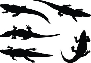 set of silhouettes of alligators