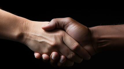 Business shake hand in black background 