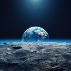 Naklejka na ściany i meble Blue earth seen from the moon surface created with Generative AI
