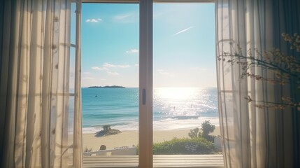 Fototapeta premium beach view background. the view from the window with a beautiful beach