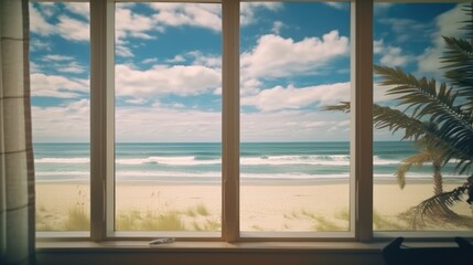 Fototapeta na wymiar beach view background. the view from the window with a beautiful beach