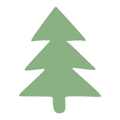 Green pine or fir tree silhouette single isolated object illustration in flat doodle style. Nature clipart. Outdoor landscape forest or park design element. Simple plant shape. Tree icon or logo.
