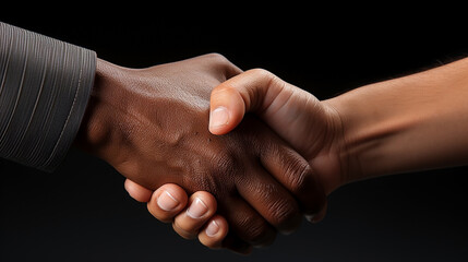 Two people shakehand in black background banner