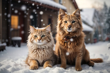 Cat Brothers Together at snow