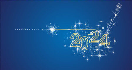 New year event 2024 compact white triple line design white sparkle firework champagne open new year eve golden blue vector wallpaper greeting card