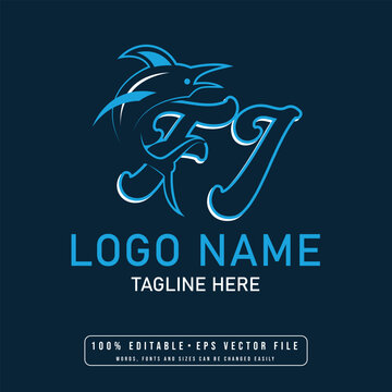 Editable shark with fj letter logo design vector fj letter shark logo design	