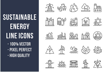 Sustainable Energy Line Icons - obrazy, fototapety, plakaty