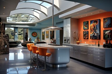 Interior of a high-end kitchen featuring modern furniture. Generative AI