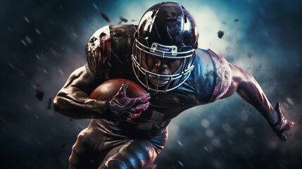 Dynamic American Football Player in Action with Ball and Helmet. Generative ai