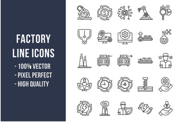 Factory Line Icons - obrazy, fototapety, plakaty