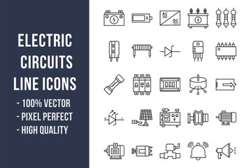 Electric Circuits Line Icons - obrazy, fototapety, plakaty