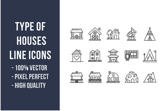 Type of Houses Line Icons
