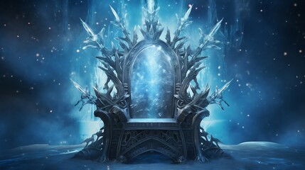 Majestic Ice Throne Amidst Large Snowflakes. Generative ai