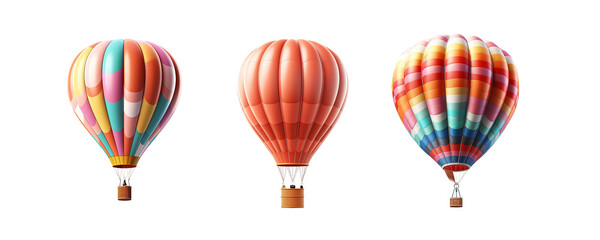 Hot air balloons collection isolated on transparent background. Generative Ai