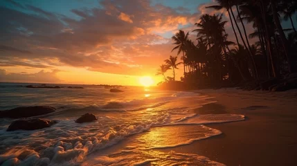 Küchenrückwand glas motiv Sonnenuntergang am Strand beautiful sunset over a tropical beach