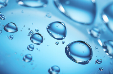 Oxygen bubbles in clear blue water, close-up. Mineral water. Water enriched with oxygen. . Made with AI gereration