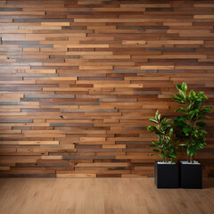 hardwood wall with a plant