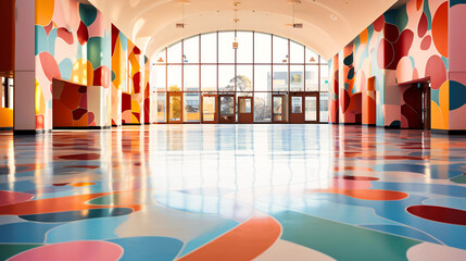 Terrazzo floors with colorful chips and patterns,