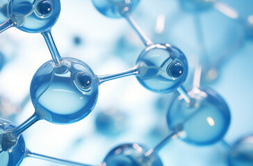Oxygen bubbles in clear blue water, close-up. Mineral water. Water enriched with oxygen. . Made with AI gereration