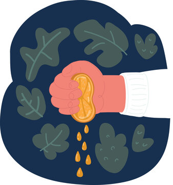 Cartoon vector illustration of hand holding orange queezing juice, preparing breakfast