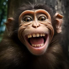 Schilderijen op glas Portrait of a monkey with a cheeky grin © Guido Amrein