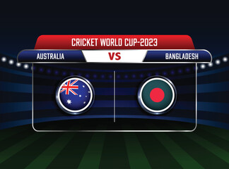 Australia vs Bangladesh match concept, ICC Men's Cricket World Cup 2023, stadium background