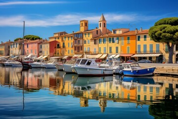 Fototapeta na wymiar Scenic cityscape of Saint-Tropez, a popular travel spot in the French Riviera. Generative AI