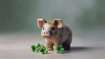 Neujahr Silvester Schwein Glücksbringer Geschenk Kleeblatt Glück Jahreswechsel 2024 KI Generiert 