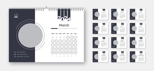 Monthly calendar for 2024 year. Week Starts on Monday.