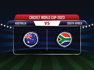 Australia vs South Africa match concept, ICC Men's Cricket World Cup 2023, stadium background