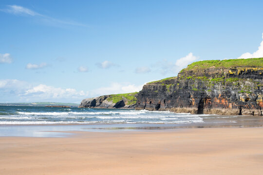 View of Ballybunion Beach and cliffs in Ireland