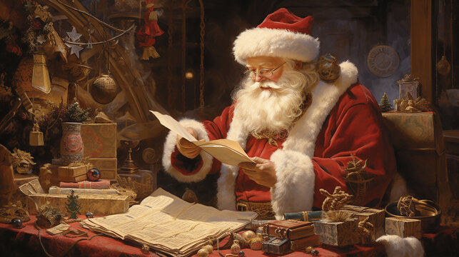 Santa Claus checking his naughty and nice list