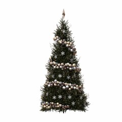 Christmas tree with decorations, isolated on white background, 3D illustration, cg render