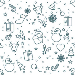 Christmas and Christmas tree seamless pattern. Happy new year wallpaper mono-line vector.