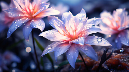 Snowfall on the petals of a winter-blooming flower,
