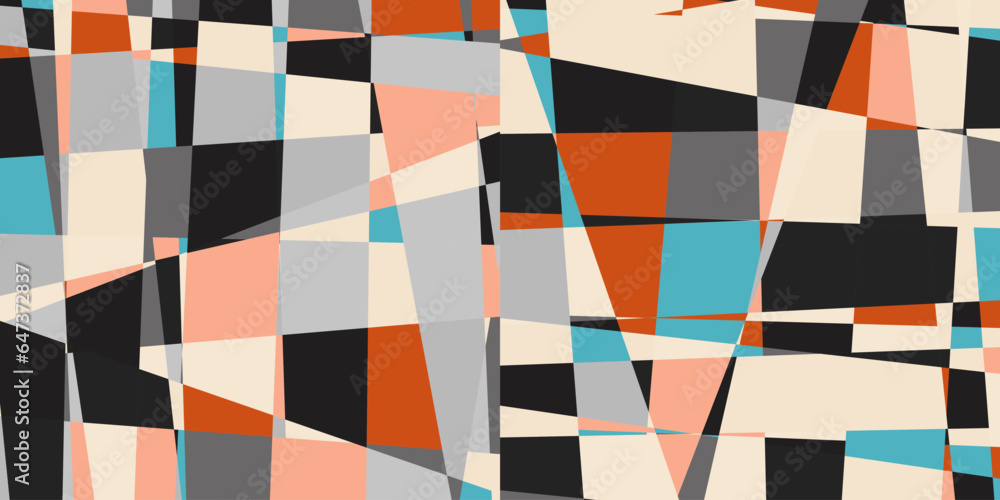 Poster Modern vector abstract  geometric multi- colored background with triangles, rectangles and squares . Pastel colored simple shapes graphic pattern. Abstract mosaic artwork.